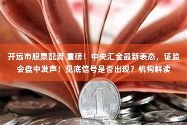 开远市股票配资 重磅！中央汇金最新表态，证监会盘中发声！见底信号是否出现？机构解读